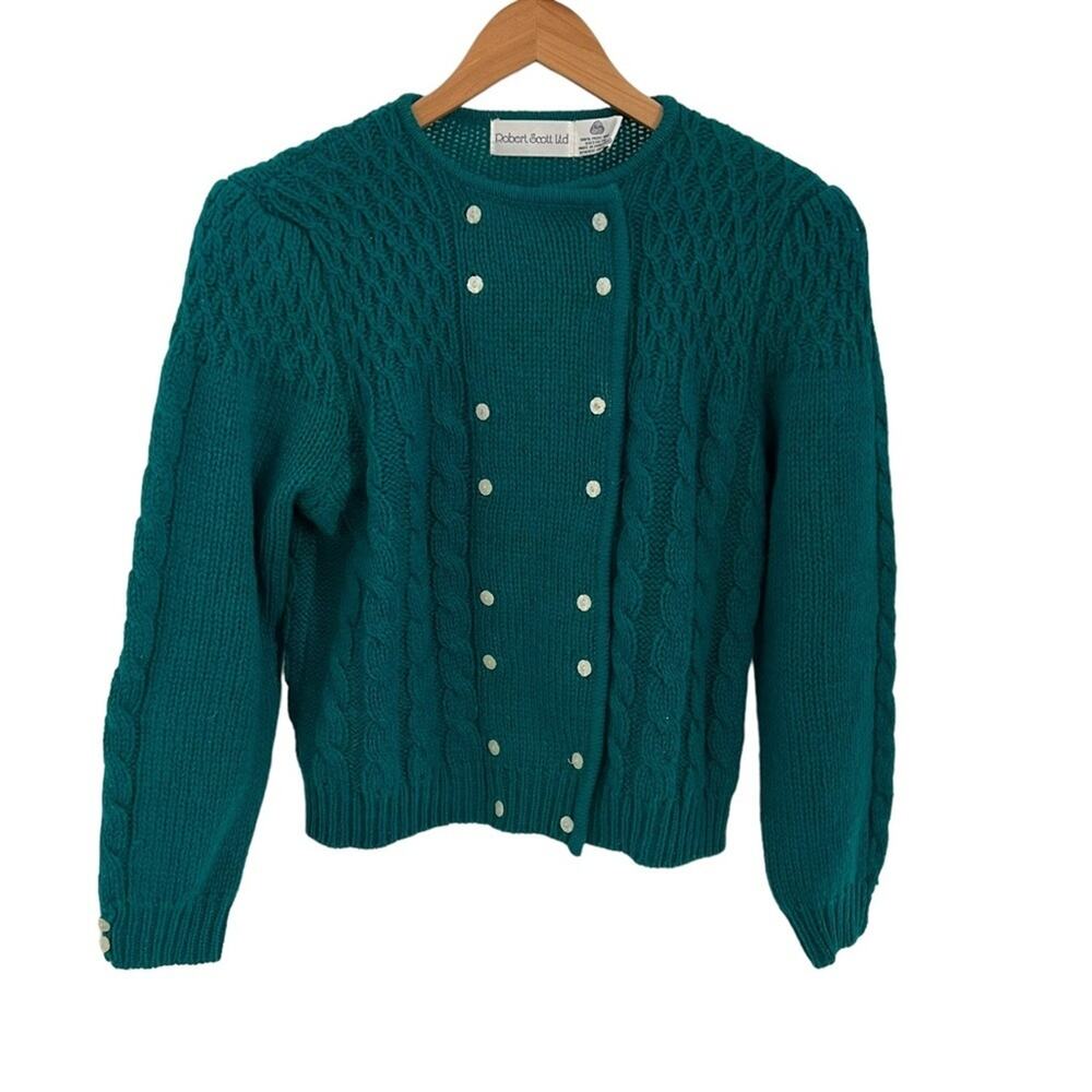 Vintage Robert Scott Ltd.Teal 100% Wool Double-breasted Cardigan Sweater